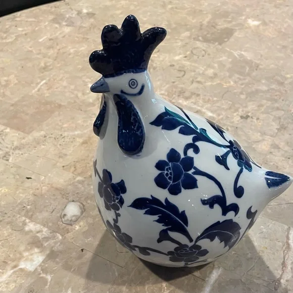 Blue and White Ceramic Rooster Figurine - Picture 2 of 7